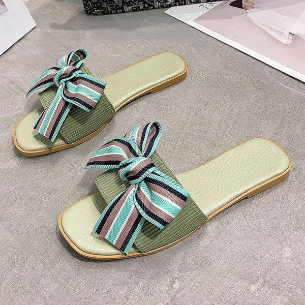 ladies -selling fashion all-match bowknot slippers summer women flats shoes flip flops pantuflas size 43, Black