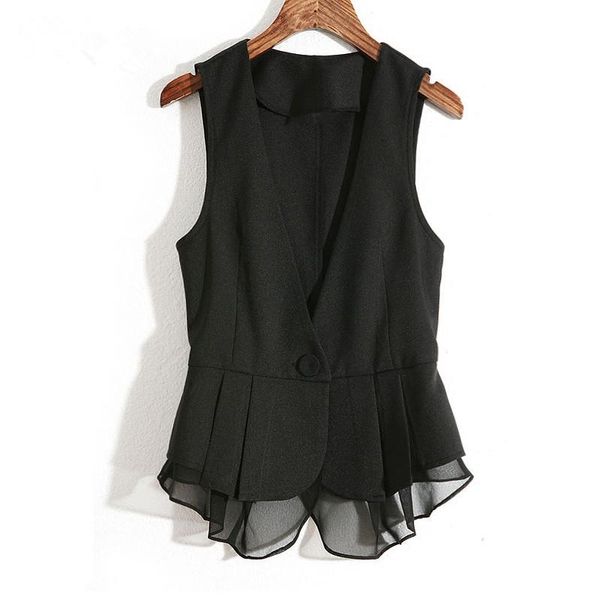 women's vests 2021 ruffles chiffon waistcoat female plus size short vest spring black sleeveless jacket single button slim veste femme, Black;white
women's vests 2021 ruffles chiffon waistcoat female plus size short vest spring black sleeveless jacket single button slim veste femme, Black;white