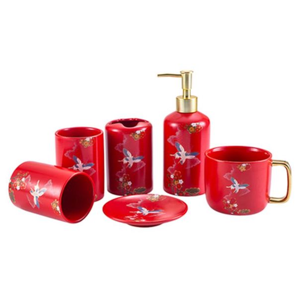 wedding gift wash set red ceramic bathroom 5-6pcs luxury couple accessories kit, dowry, toothbrush supplies bath accessory
wedding gift wash set red ceramic bathroom 5-6pcs luxury couple accessories kit, dowry, toothbrush supplies bath accessory