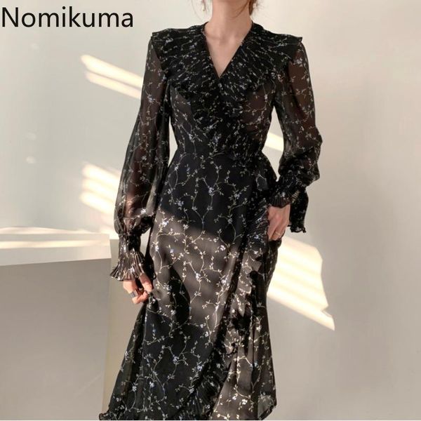 casual dresses nomikuma elegant ruffles floral printed dress women v neck long sleeve slim waist vintage female korean style robe 3c354, Black;gray
casual dresses nomikuma elegant ruffles floral printed dress women v neck long sleeve slim waist vintage female korean style robe 3c354, Black;gray