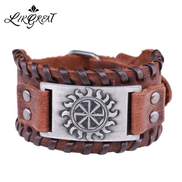 charm bracelets likgreat wide leather gothic slavic sun wheel sigil of enochian male amulet vintage wicca jewelry, Golden;silver
charm bracelets likgreat wide leather gothic slavic sun wheel sigil of enochian male amulet vintage wicca jewelry, Golden;silver