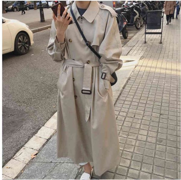fashion autumn casual double breasted classic long trench coat with belt chic female windbreaker 210514, Tan;black
fashion autumn casual double breasted classic long trench coat with belt chic female windbreaker 210514, Tan;black