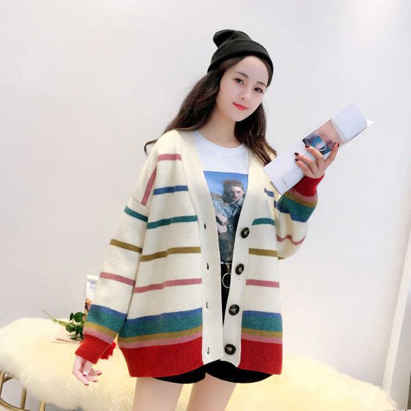 women's sweaters autumn spring korean style striped female oversized cardigans v neck single breasted casua knitted outwear 55ew, White;black
women's sweaters autumn spring korean style striped female oversized cardigans v neck single breasted casua knitted outwear 55ew, White;black