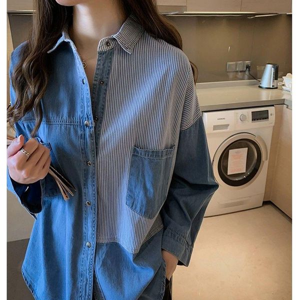 women's blouses & shirts superaen 2021 spring korean loose bf denim shirt long sleeve jacket office lady women, White
women's blouses & shirts superaen 2021 spring korean loose bf denim shirt long sleeve jacket office lady women, White