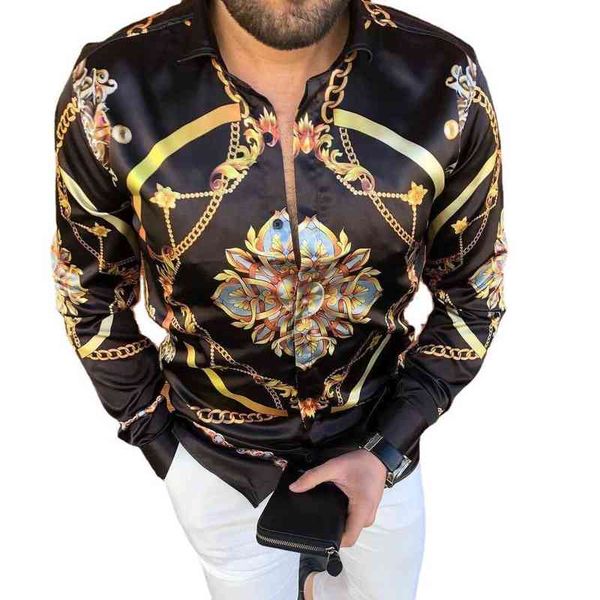 autumn 2021 casual fashion printed long sleeve silk shirt, White;black 
autumn 2021 casual fashion printed long sleeve silk shirt, White;black
