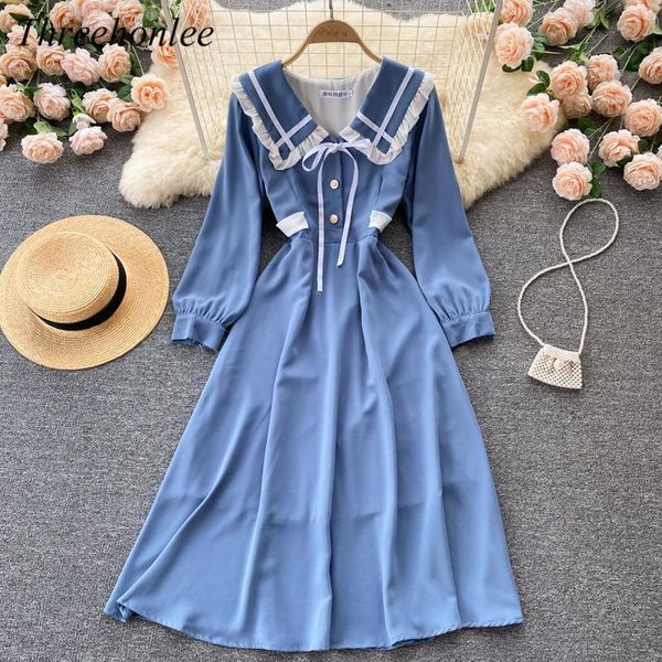 casual dresses japanese gentle women's dress 2021 autumn big lapel long-sleeved lace-up waist retro girl sweet midi vestidos, Black;gray
casual dresses japanese gentle women's dress 2021 autumn big lapel long-sleeved lace-up waist retro girl sweet midi vestidos, Black;gray