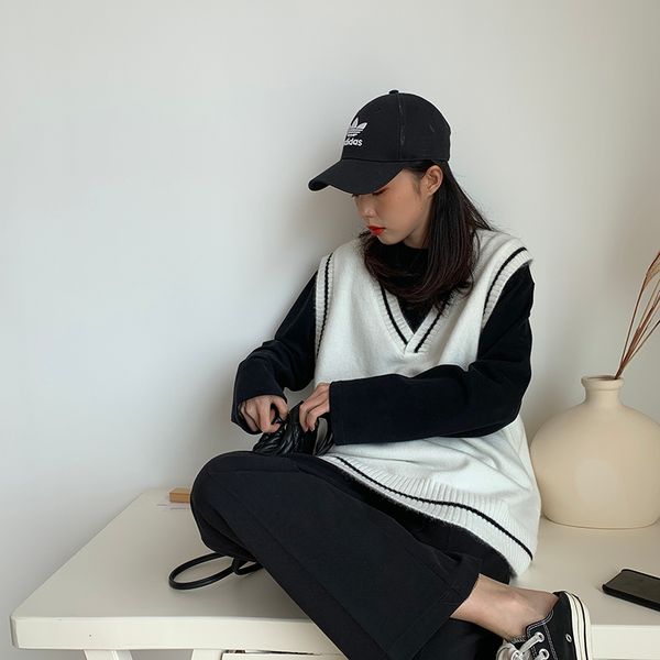 women's vests women simple all-match patchwork korean style v-neck knitted trendy womens leisure students sleeveless female vintage b76, Black;white
women's vests women simple all-match patchwork korean style v-neck knitted trendy womens leisure students sleeveless female vintage b76, Black;white