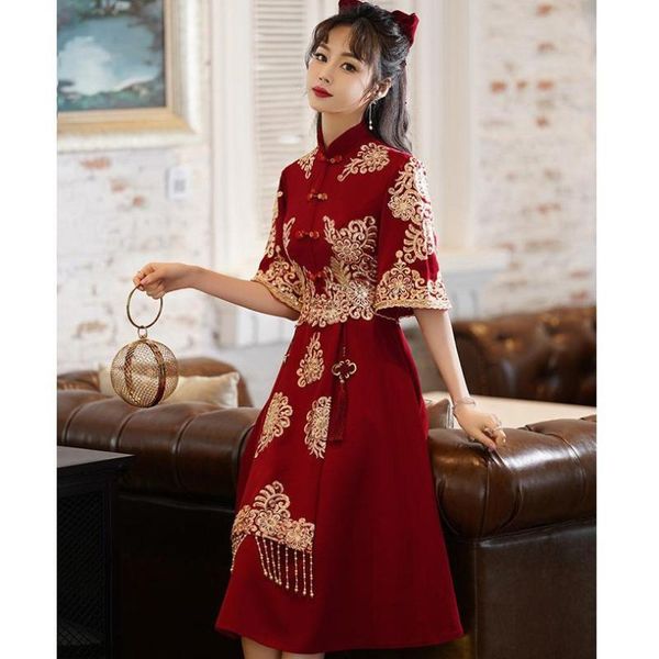 ethnic clothing women burgundy appliques chinese bride wedding prom dress gown vintage button cheongsam slim half sleeve qipao oversize 3xl, Red 
ethnic clothing women burgundy appliques chinese bride wedding prom dress gown vintage button cheongsam slim half sleeve qipao oversize 3xl, Red