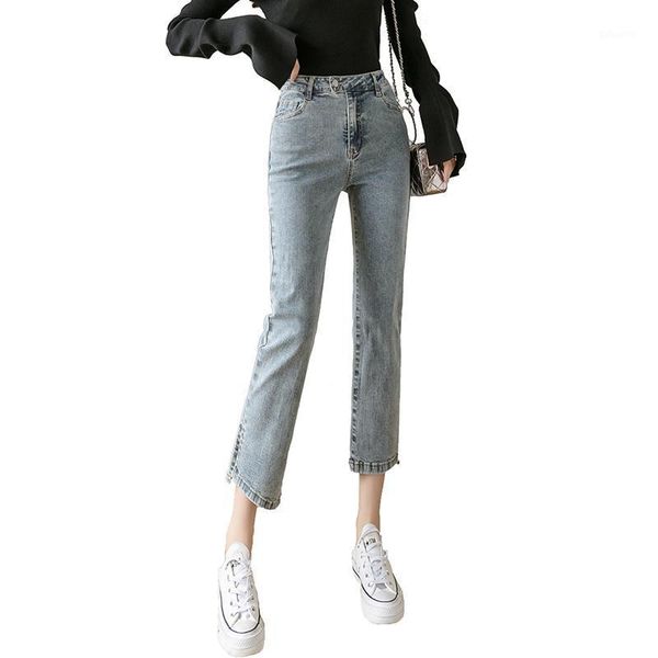 the spring 2021 jeans for women are slim straight pants with slit and loose nine-point high-waisted women's, Blue
the spring 2021 jeans for women are slim straight pants with slit and loose nine-point high-waisted women's, Blue