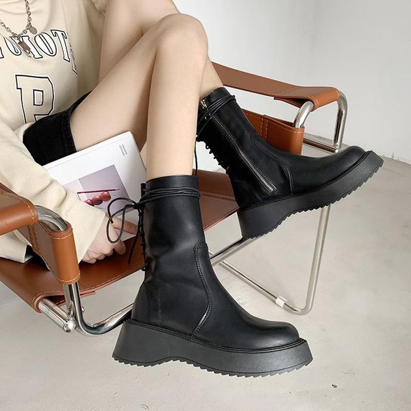 boots 2021 fall women's lace-up zipper low heel short thick-soled round head comfortable casual shoes, Black
boots 2021 fall women's lace-up zipper low heel short thick-soled round head comfortable casual shoes, Black