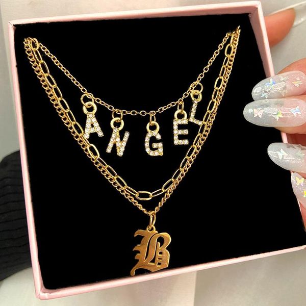 trendy golden metal letter pendant necklace for women multilayer crystal angel alphabet long chain necklaces punk jewelry gifts chains, Silver
trendy golden metal letter pendant necklace for women multilayer crystal angel alphabet long chain necklaces punk jewelry gifts chains, Silver