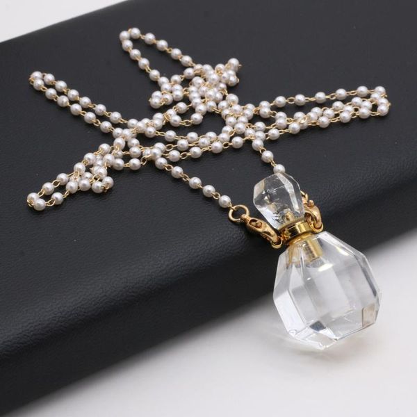 chains selling natural semi-precious stone pendant pink crystal perfume bottle (two glasses pearl chain accessories), Silver 
chains selling natural semi-precious stone pendant pink crystal perfume bottle (two glasses pearl chain accessories), Silver