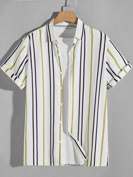 men vertical striped button up shirt s1uj#, White;black 
men vertical striped button up shirt s1uj#, White;black