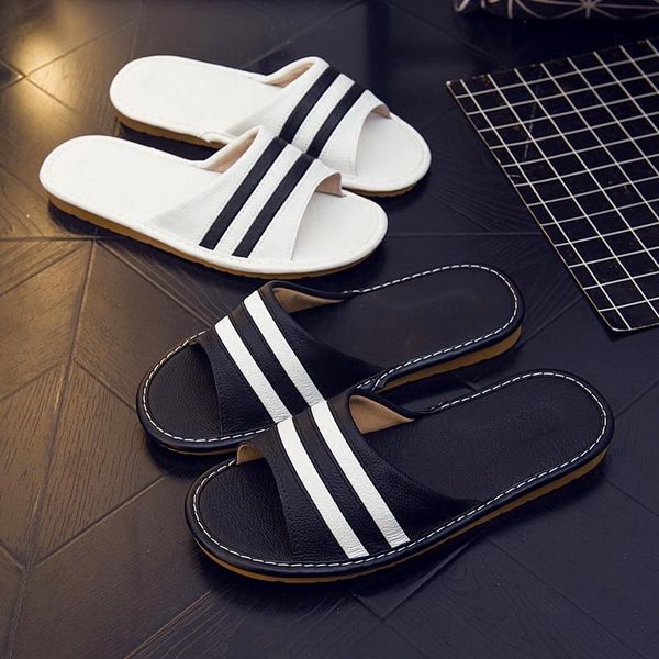 slippers cowhide leather female and male summer indoor sandals couples home with non-slip soft black white stripes
slippers cowhide leather female and male summer indoor sandals couples home with non-slip soft black white stripes