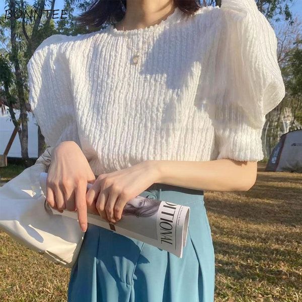 women's blouses & shirts women leisure trendy solid elegant korean style o-neck cozy design student simple summer ladies all match 2021, White
women's blouses & shirts women leisure trendy solid elegant korean style o-neck cozy design student simple summer ladies all match 2021, White