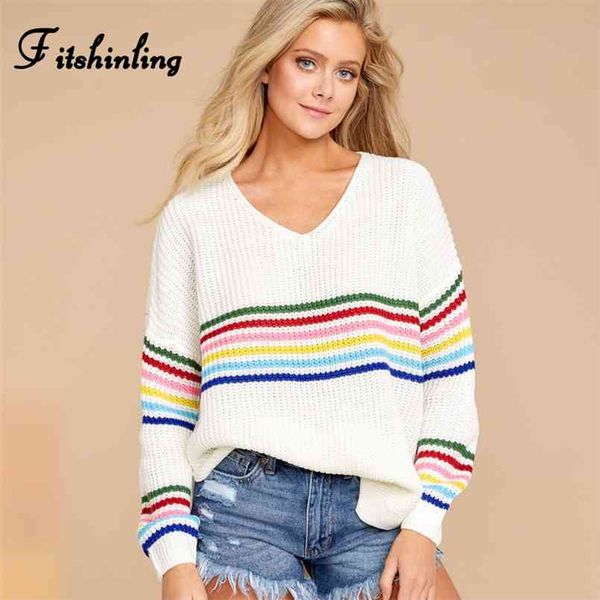 fitshinling winter fashion women's sweaters rainbow striped slim pullovers korean style knitted jumper v neck pull femme 210806, White;black
fitshinling winter fashion women's sweaters rainbow striped slim pullovers korean style knitted jumper v neck pull femme 210806, White;black