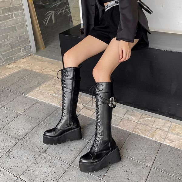 fashion women's shoes, synthetic leather cross strap, autumn and winter knee boots, thick soled gothic punk style boots, Black
fashion women's shoes, synthetic leather cross strap, autumn and winter knee boots, thick soled gothic punk style boots, Black