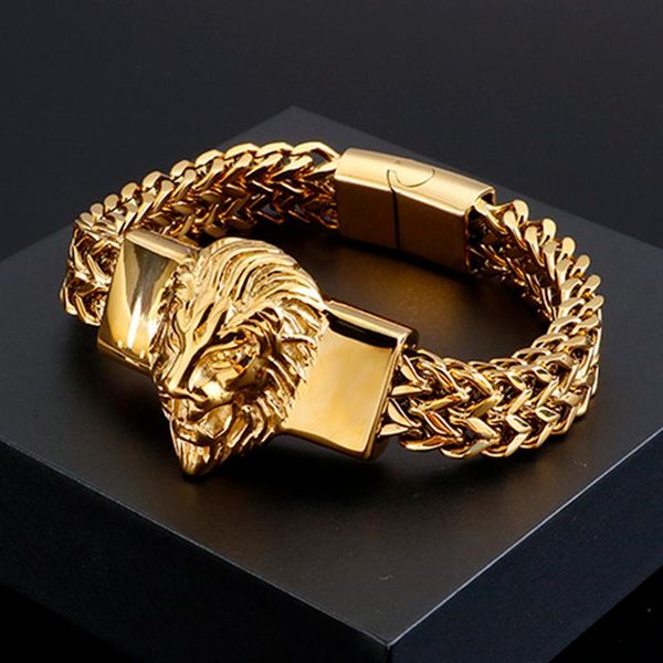 fashion domineering and personality stainless steel gold lion king charm bracelet men's rock punk wristband jewelry gift link, chain, Black
fashion domineering and personality stainless steel gold lion king charm bracelet men's rock punk wristband jewelry gift link, chain, Black