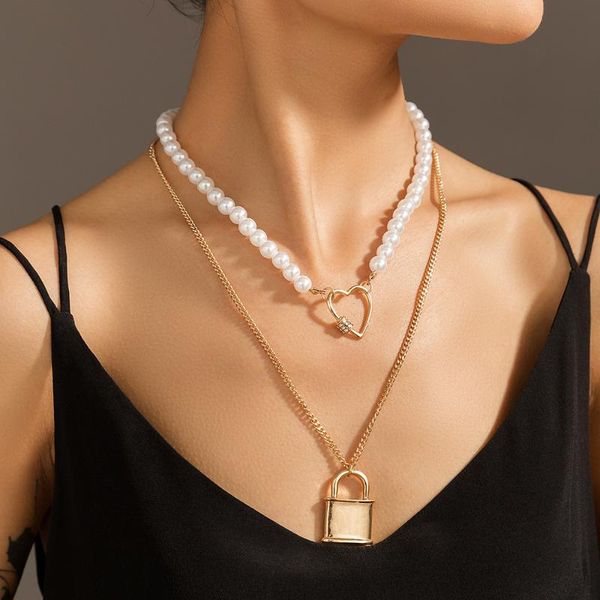 chains 5sets/lot wholesale metal lock multi-layer chain small fresh pearl heart vintage retro necklace jewelry for women in bulk, Silver
chains 5sets/lot wholesale metal lock multi-layer chain small fresh pearl heart vintage retro necklace jewelry for women in bulk, Silver
