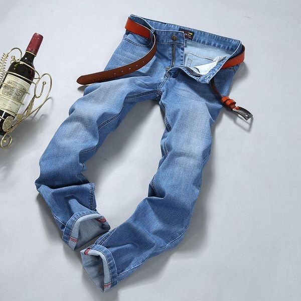 men's jeans men thin business straight slim stretch mid waist denim pants jean homme pantalones hombre ropa size 28-40, Blue