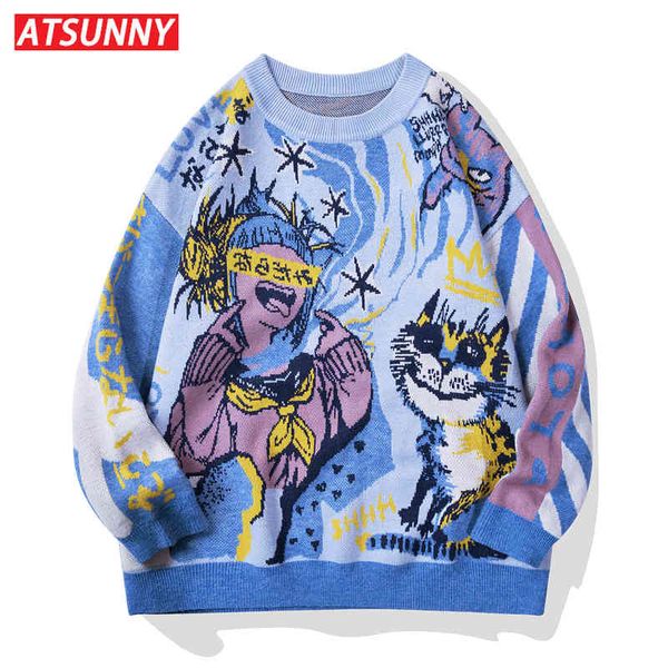atsunny cat hip hop knitted sweater men harajuku cartoon casual fashion sweaters streetwear autumn and winter cloth pullover, Black
atsunny cat hip hop knitted sweater men harajuku cartoon casual fashion sweaters streetwear autumn and winter cloth pullover, Black