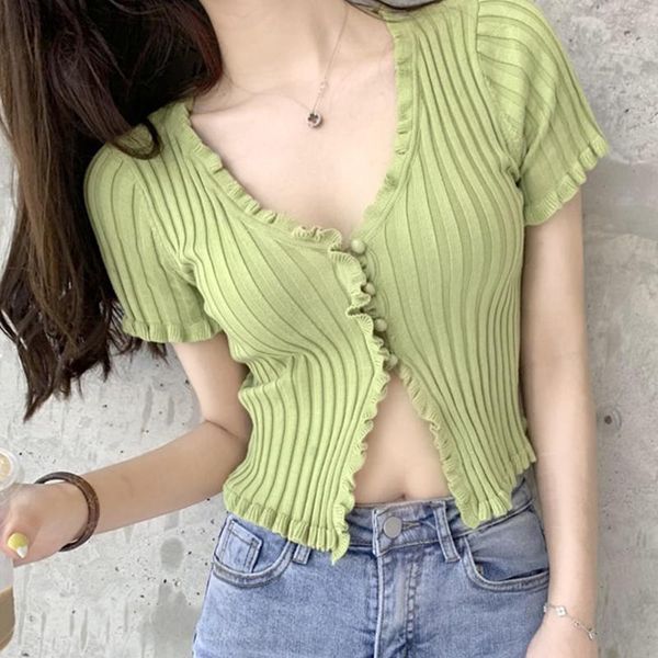 women's knits & tees buttoned crop cardigan short sleeve ruffle trim knit e-girl women kpop y2k aesthetic clothes, White
women's knits & tees buttoned crop cardigan short sleeve ruffle trim knit e-girl women kpop y2k aesthetic clothes, White