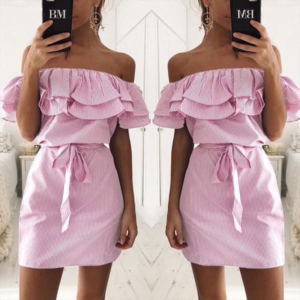 off shoulder strapless striped womens dresses ruffles summer sundresses beach casual shirt short mini party robe femme, Black;gray
off shoulder strapless striped womens dresses ruffles summer sundresses beach casual shirt short mini party robe femme, Black;gray
