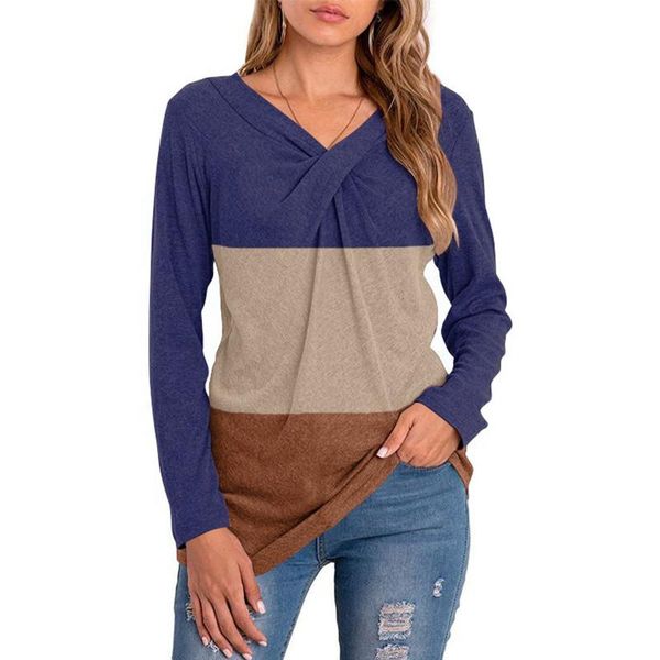 women's t-shirt color block women long sleeve cotton tshirts casual autumn v-neck patchwork t shirt for 2021, White
women's t-shirt color block women long sleeve cotton tshirts casual autumn v-neck patchwork t shirt for 2021, White