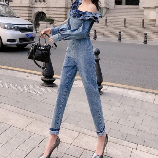 women's jumpsuits & rompers spring ladies celebrity ruffles word collar long sleeve high waist slim denim feet conjoined trousers, Black;white
women's jumpsuits & rompers spring ladies celebrity ruffles word collar long sleeve high waist slim denim feet conjoined trousers, Black;white