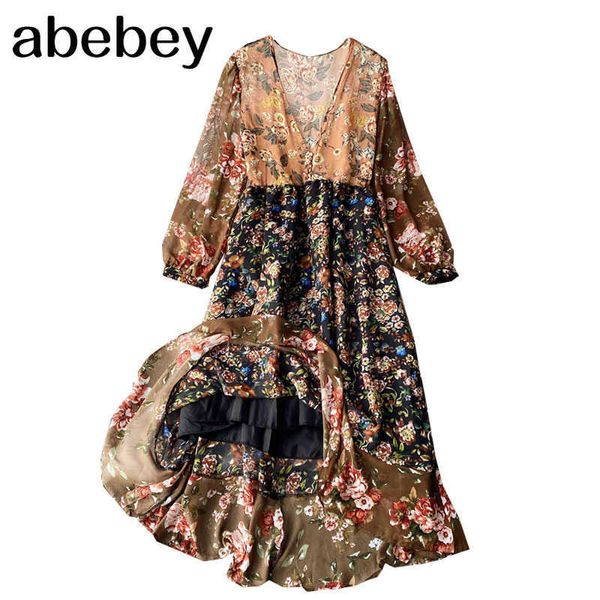 women chic fashion floral print chiffon midi dress vintage v neck see through sleeves female dresses vestidos mujer 210715, Black;gray
women chic fashion floral print chiffon midi dress vintage v neck see through sleeves female dresses vestidos mujer 210715, Black;gray
