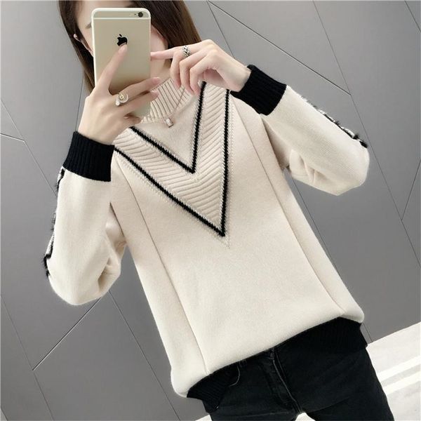 autumn and winter korean version of the loose half-neck sweater women's fashion color matching short tide 210427, White;black
autumn and winter korean version of the loose half-neck sweater women's fashion color matching short tide 210427, White;black