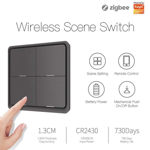 smart home control tuya zigbee scene switch 4-gang wireless remote compatible wifi devices 2mqsetup available
smart home control tuya zigbee scene switch 4-gang wireless remote compatible wifi devices 2mqsetup available