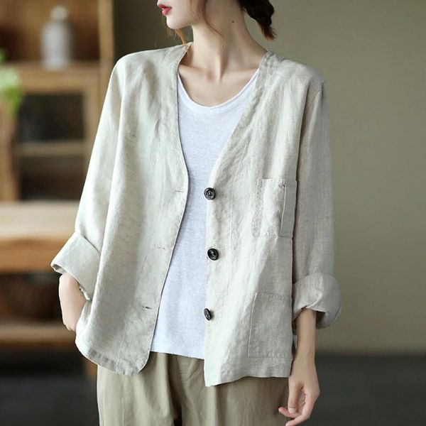 women's jackets women cotton linen casual 2021 autumn vintage style v-neck single breasted loose female outerwear coats b1068, Black;brown
women's jackets women cotton linen casual 2021 autumn vintage style v-neck single breasted loose female outerwear coats b1068, Black;brown