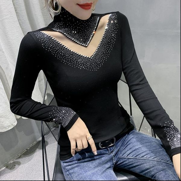 autumn long sleeve black fashion womens casual turtleneck diamond tshirts elegant slim blusas, White
autumn long sleeve black fashion womens casual turtleneck diamond tshirts elegant slim blusas, White