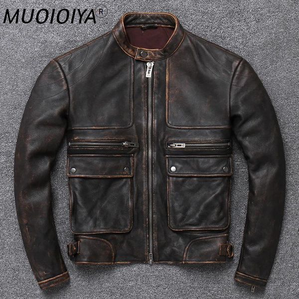 men's leather & faux genuine jacket men's retro distressed cowhide motorcycle clothing multi-pocketmen's casual, Black
men's leather & faux genuine jacket men's retro distressed cowhide motorcycle clothing multi-pocketmen's casual, Black