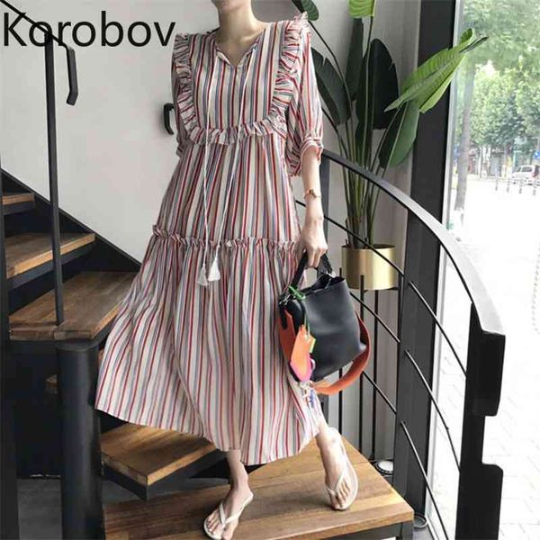 korobov korean puff sleeve v neck women dress summer ruffles a-line female dresses vintage elegant striped robe femme 210430, Black;gray
korobov korean puff sleeve v neck women dress summer ruffles a-line female dresses vintage elegant striped robe femme 210430, Black;gray