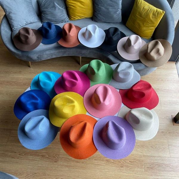 wide brim hats solid color straw hat women men's jazz summer england sunscreen sunshade holiday, Blue;gray
wide brim hats solid color straw hat women men's jazz summer england sunscreen sunshade holiday, Blue;gray
