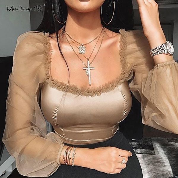 women's blouses & shirts mnealways18 summer mesh long sleeve sheer puff women patchwork satin blouse cropped shirt khaki stree, White
women's blouses & shirts mnealways18 summer mesh long sleeve sheer puff women patchwork satin blouse cropped shirt khaki stree, White