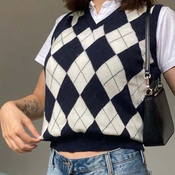argyle sweater vest cropped knitted women plaid knit vintage autumn pink korean style women's vests, Black;white
argyle sweater vest cropped knitted women plaid knit vintage autumn pink korean style women's vests, Black;white