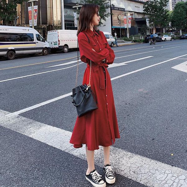 casual dresses trend dress french retro red long-sleeved female autumn small loose waist long, Black;gray
casual dresses trend dress french retro red long-sleeved female autumn small loose waist long, Black;gray