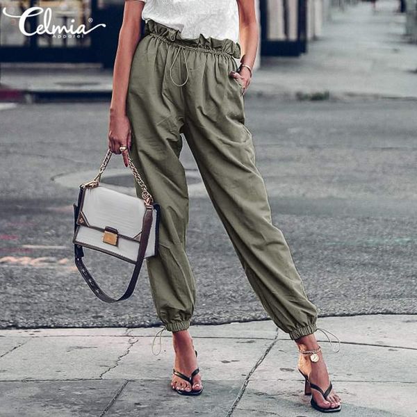 celmia fashion women pants elastic waist elegant office cargo solid drawstring pockets trousers casual loose pantalones women's & capri, Black;white
celmia fashion women pants elastic waist elegant office cargo solid drawstring pockets trousers casual loose pantalones women's & capri, Black;white
