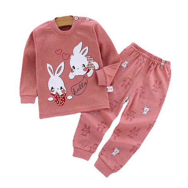 

6m 12m 3t 5t girls pajama sets long sleeve girl children's set cotton o-neck sleepwear kids clothes suit toddler rabbit swan cat y22031, White