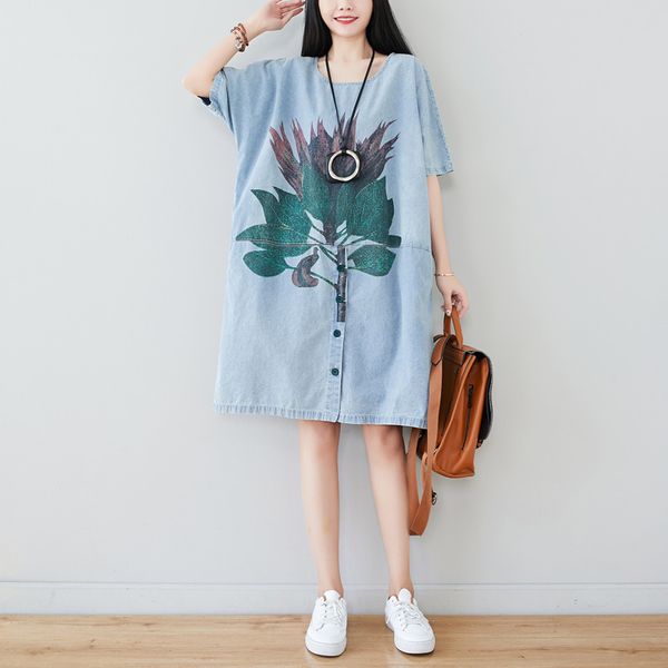 johnature fashion retro floral o-neck pockets short sleeve denim plus size dresses summer loose comfortable women dress 210521, Black;gray
johnature fashion retro floral o-neck pockets short sleeve denim plus size dresses summer loose comfortable women dress 210521, Black;gray