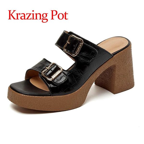 krazing pot peep toe cow leather metal vintage solid waterproof thick bottom young lady slip on sandals women l56 dress shoes, Black
krazing pot peep toe cow leather metal vintage solid waterproof thick bottom young lady slip on sandals women l56 dress shoes, Black