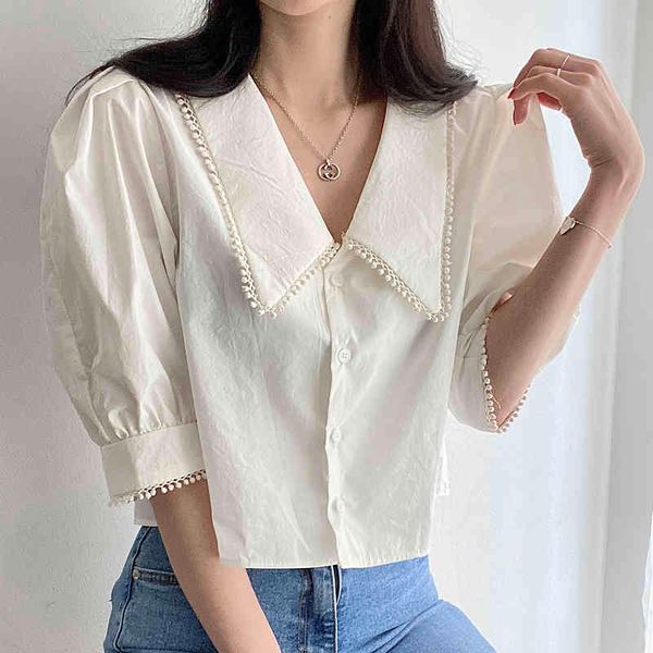 fashion elegant romantic gentle big lapel stitching lace single breasted loose all-match puff sleeve shirt 16f1124 210510, White
fashion elegant romantic gentle big lapel stitching lace single breasted loose all-match puff sleeve shirt 16f1124 210510, White