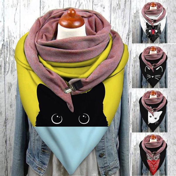 scarves scarf for women universal autumn winter designer warm windproof cat prints double-layer buckle ladies foulard, Blue;gray 
scarves scarf for women universal autumn winter designer warm windproof cat prints double-layer buckle ladies foulard, Blue;gray