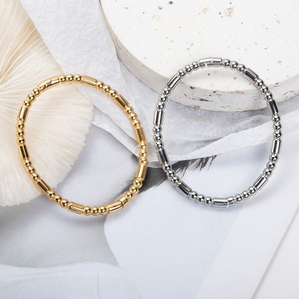 bracelet straight stainless steel titanium three bead metal trend for men and women, Golden;silver
bracelet straight stainless steel titanium three bead metal trend for men and women, Golden;silver