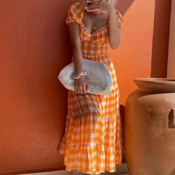 casual dresses plaid ruffles hem maxi dress bodycon short puff sleeve backless long women summer beach picnic sundress, Black;gray
casual dresses plaid ruffles hem maxi dress bodycon short puff sleeve backless long women summer beach picnic sundress, Black;gray