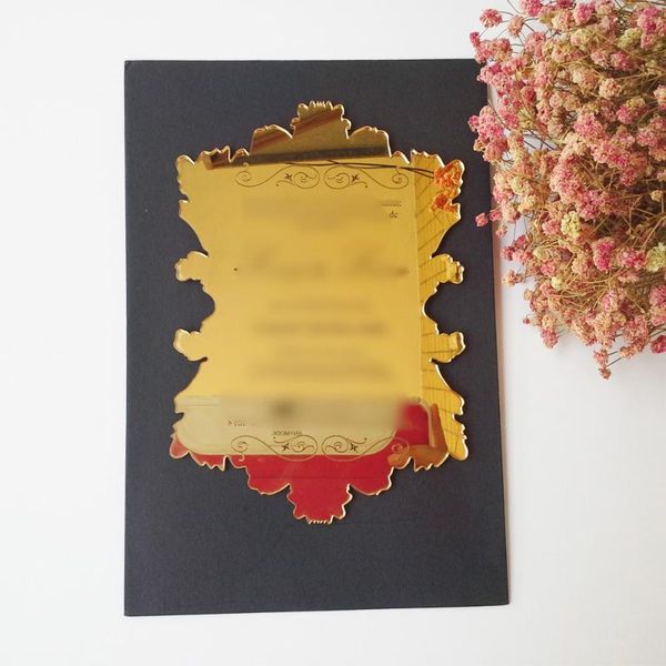 greeting cards sample order for 5*7inch vintage leaf shape golden mirror acrylic wedding invitation card
greeting cards sample order for 5*7inch vintage leaf shape golden mirror acrylic wedding invitation card