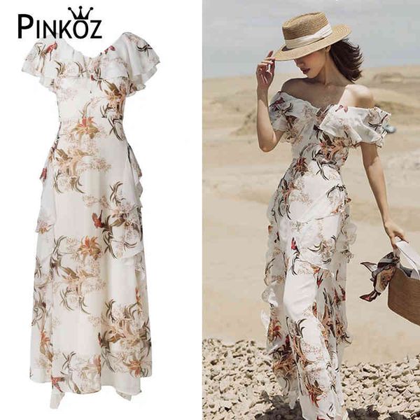 original design romantic slash neck floral print fashion beach holiday style maxi ruffles summer party dress robe de za 210421, Black;gray
original design romantic slash neck floral print fashion beach holiday style maxi ruffles summer party dress robe de za 210421, Black;gray
